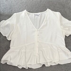 Topshop Cream V-Neck Ruffle Blouse